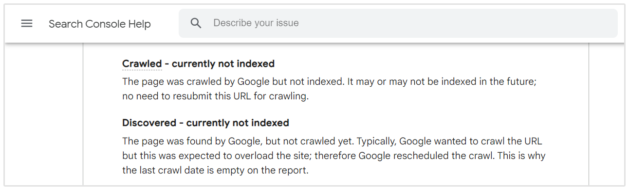 Problemas de indexación de Google Search Console